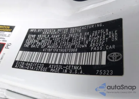 2017 Toyota Camry Le из США, поврежденный, VIN 4T1BF1FK1HU670968